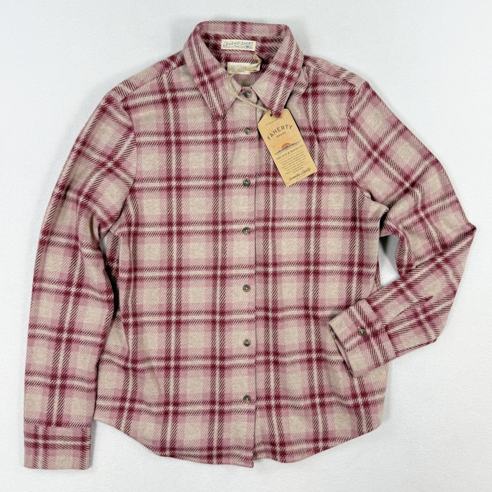 Faherty Legend Sweater Shirt Size S Womens Berry Coast Plaid Flannel - NEW